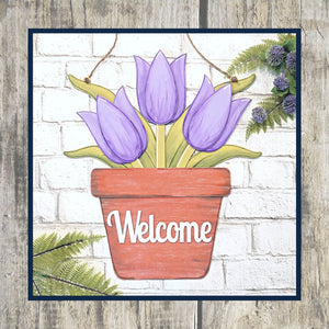 Welcome Tulips Door Hanger