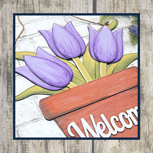 Welcome Tulips Door Hanger