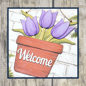 Welcome Tulips Door Hanger