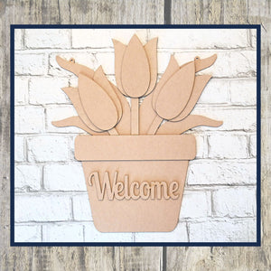 Welcome Tulips Door Hanger