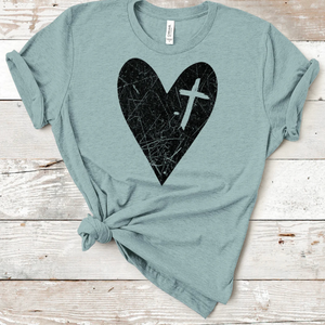 Distressed heart with cross
