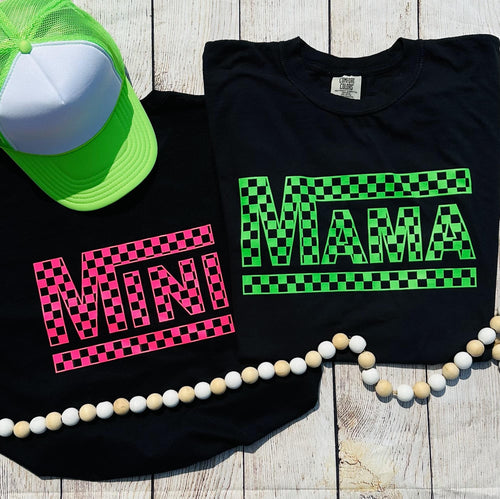 Mama checkered neon green