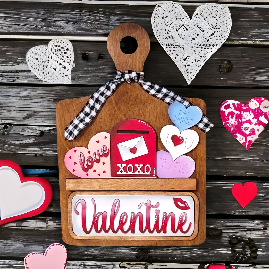 Interchangeable Faux Bread Board with Valentine Insert