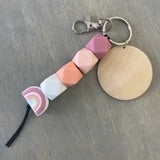 Silicone Bead Keychain with Wood Disc