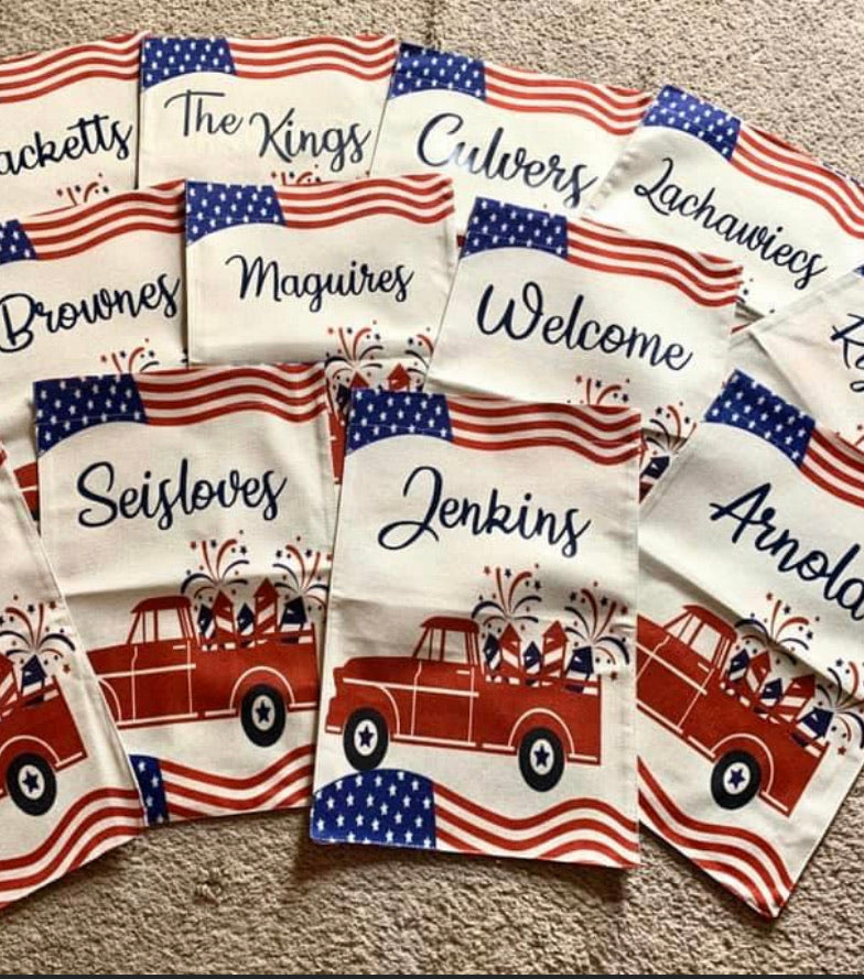 Patriotic red truck flag