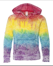 Load image into Gallery viewer, Girls Rainbow Stripe V Notch Hooded Sweatshirt