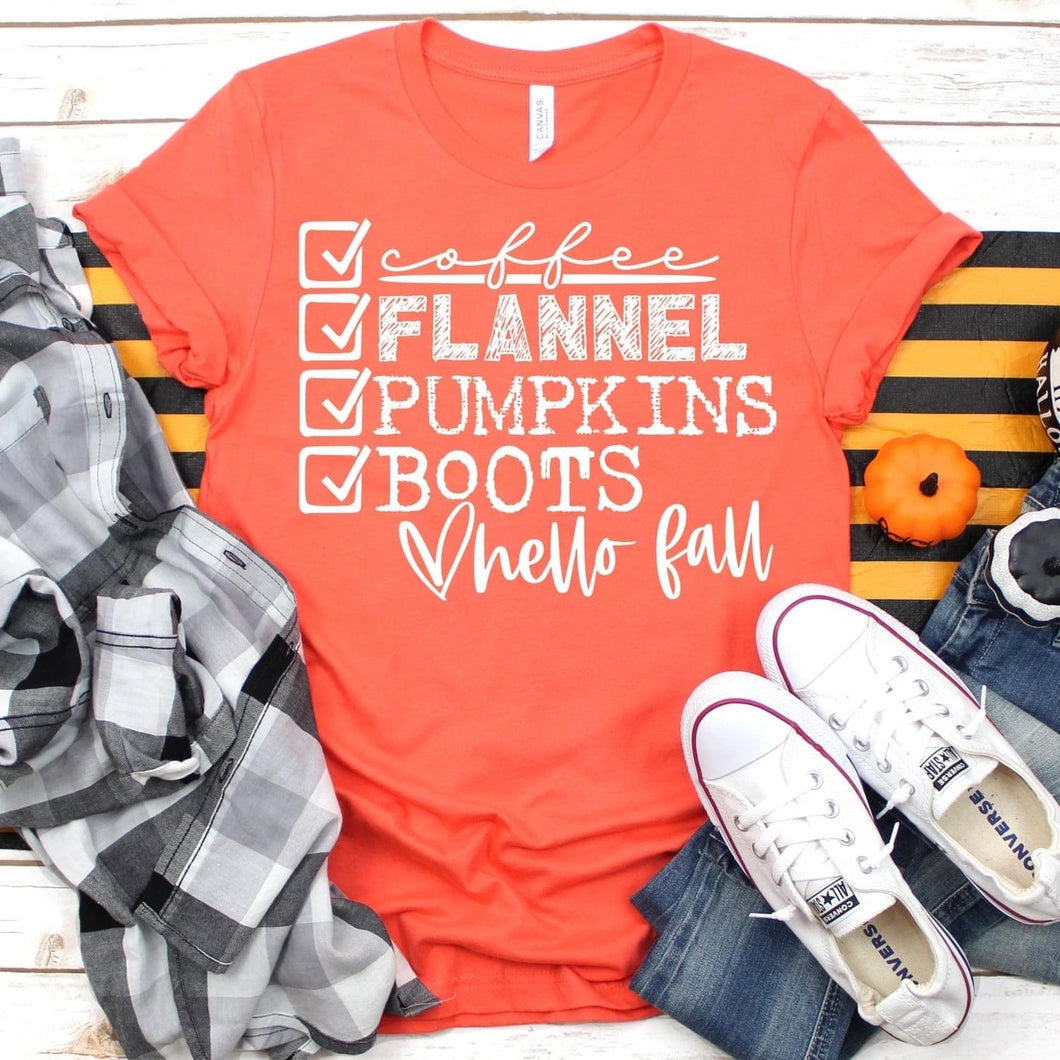 Coffee Flannel Pumpkin Boots hello fall