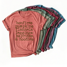 Load image into Gallery viewer, Bonfires Pumpkins Flannels Leggings Hayrides &amp; Hoodies