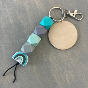 Silicone Bead Keychain with Wood Disc